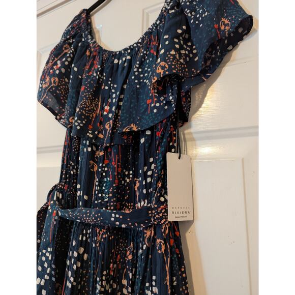 Margaux Riviera Navy & Multicolor Off The Shoulder Maxi Dress- Size 2X NWT - Picture 1 of 8